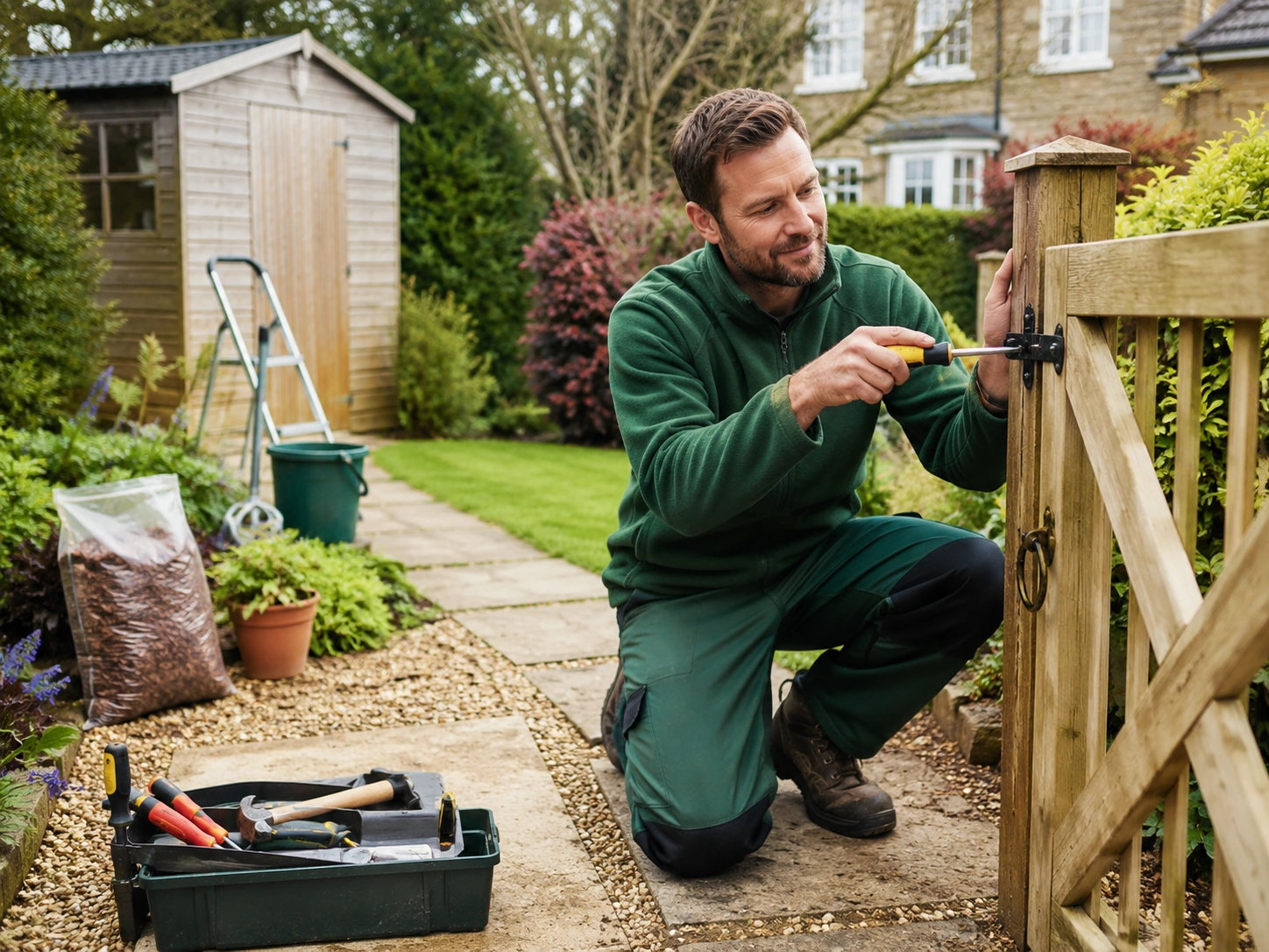 Illustrative image of outdoor garden repair and maintenance work